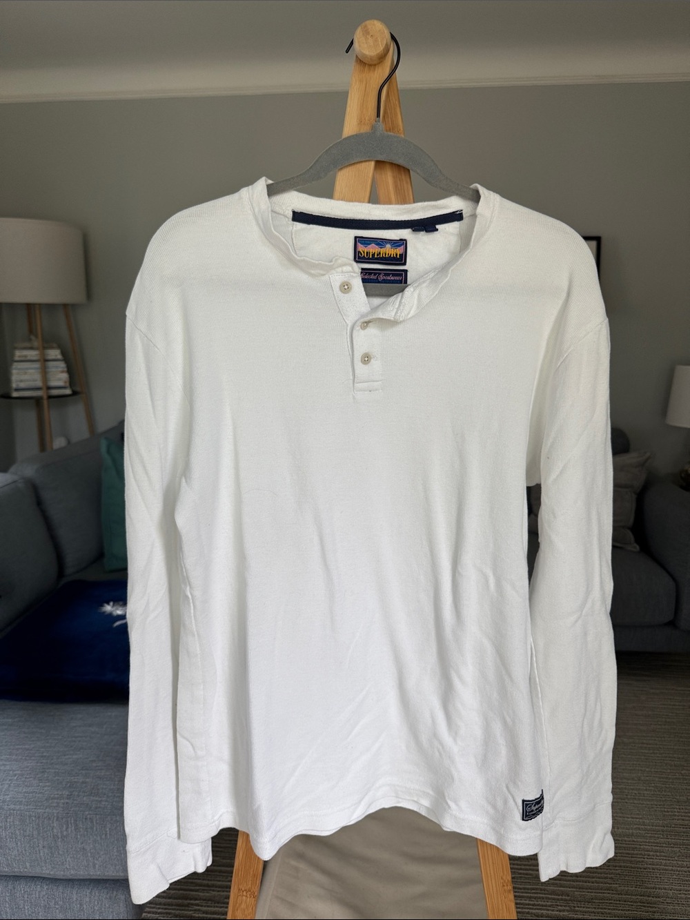 Superdry Men's White Long Sleeve Henley Shirt